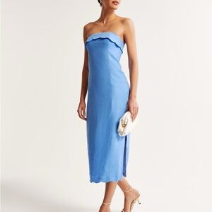 Premium Linen Scalloped Midi Dress